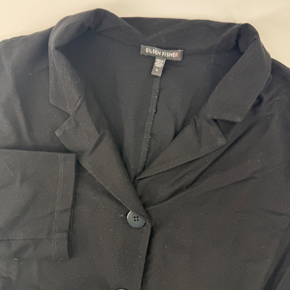 Eileen Fisher Blazer Women Large Black Ponte Knit Stretch Button Professional